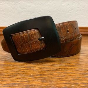 WCM New York Brown Mock Croc Leather With Matte Black Buckle Belt Size L 29-33"